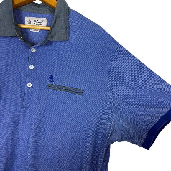 Original Penguin Munsingwear Men’s Polo Shirt XL Blue Striped Gray Collar Cotton - Picture 6 of 10